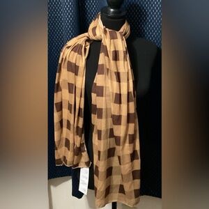 Jenni Buffalo Check Light & Dark Brown Jersey Wrap Scarf. NWT